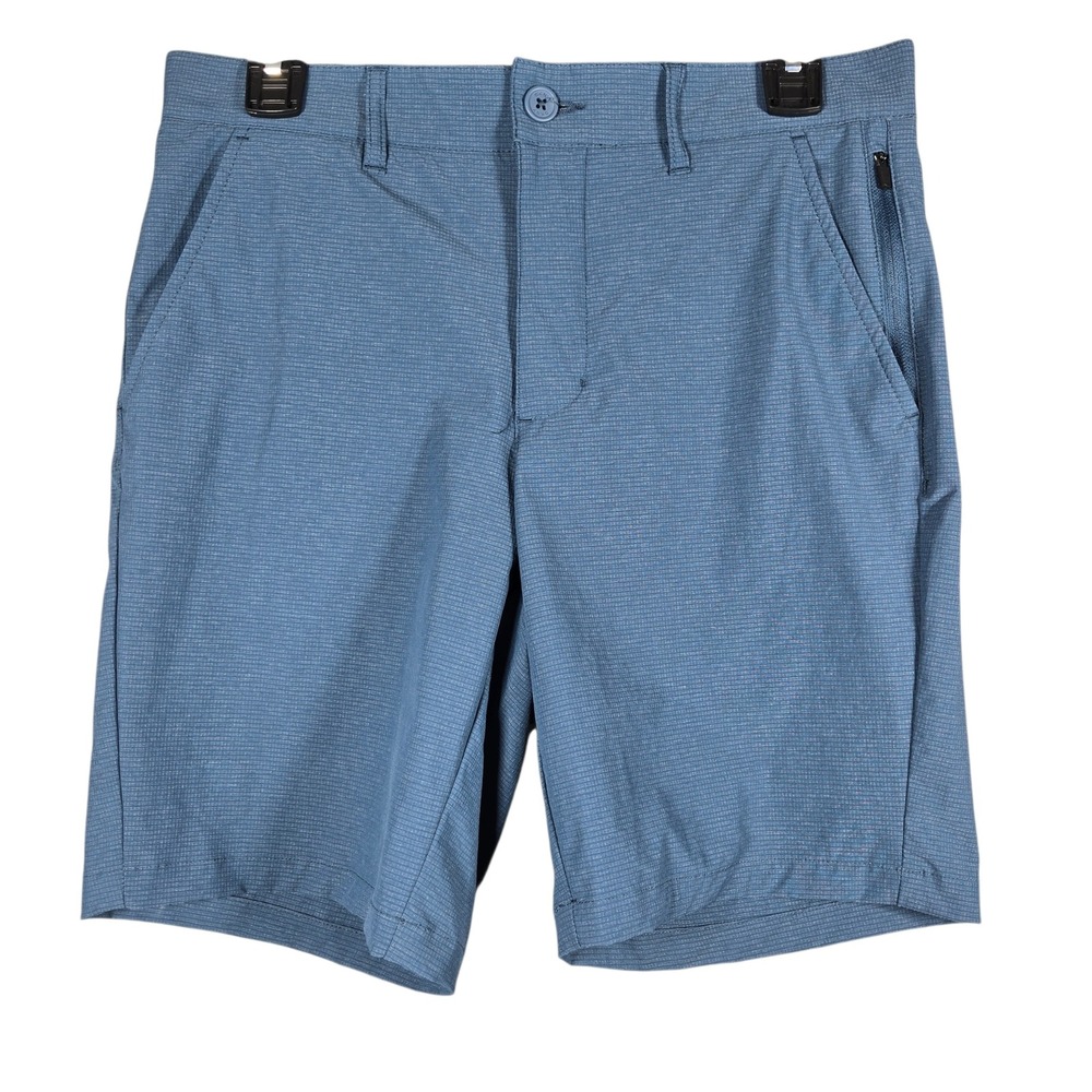 DKNY Performance Hybrid Shorts Mens 29 Blue Stretch Zipper Pockets Microcheck